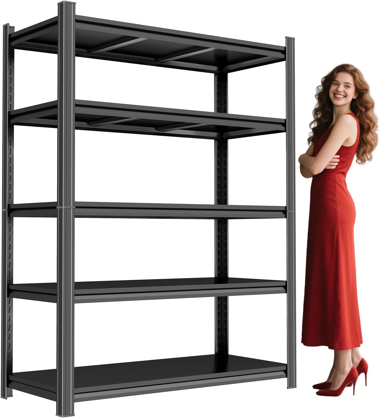 Garage Shelving 5-Tier Storage Shelves 3500LBS Heavy Duty Shelf Adjustable Metal Shelving Units for Basement, Kitchen, Commercial, Warehouse, Industrial, Black