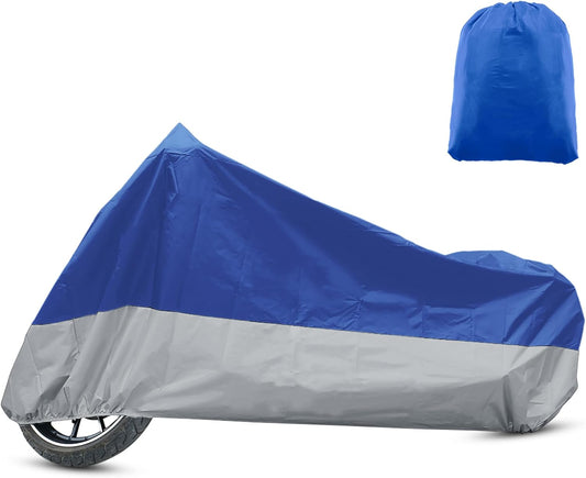 X AUTOHAUX Motorcycle Cover for Harley Davidson for Honda for Suzuki All Season Waterproof Sun Outdoor Protection Motorbike Cover Fits Up to 116.14'' Motorcycles Cover XXXL Blue Silver Tone