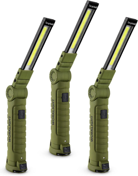 3 Pack Rechargeable LED Work Lights with Magnetic Base and 360° Rotation, 5 Modes for BBQ, Camping, Reading, and Car Repair