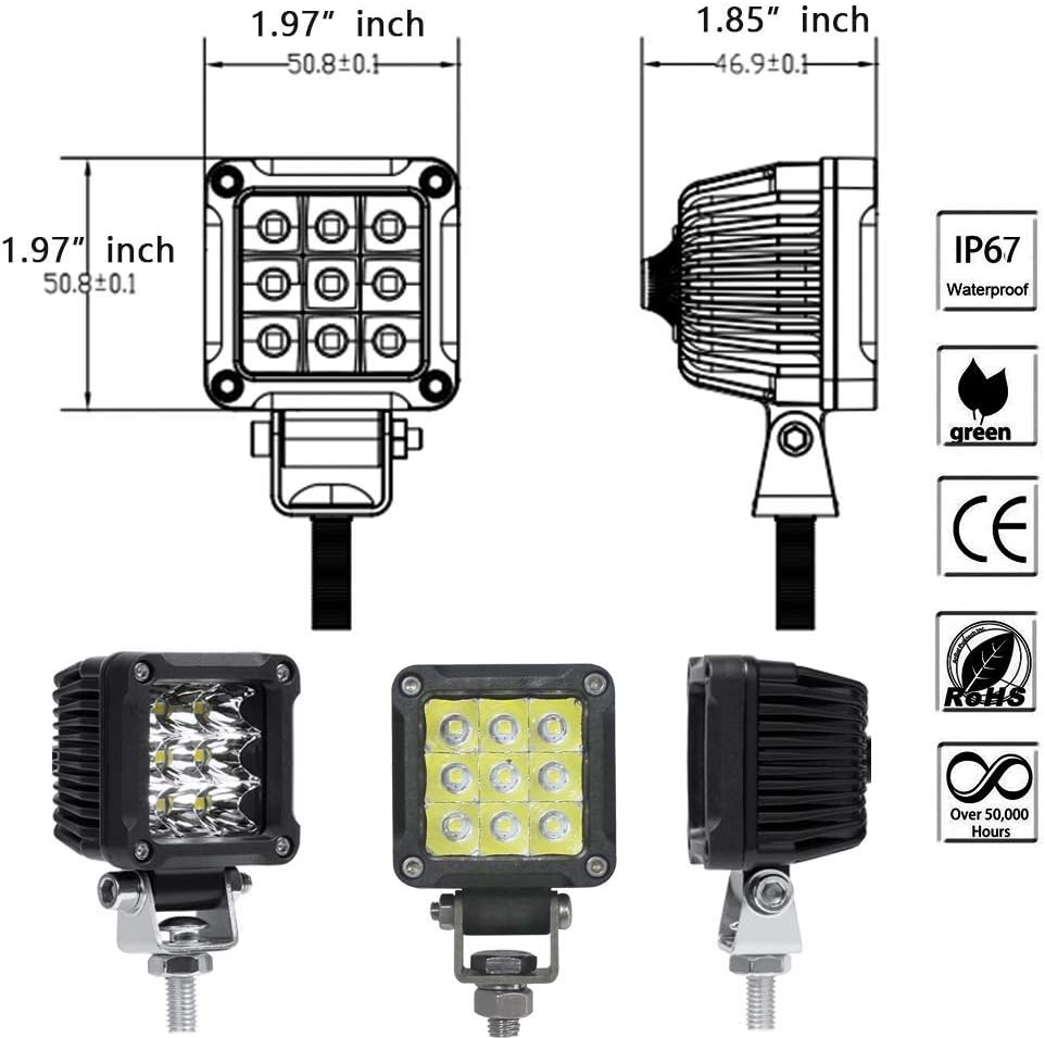 Motorcycle Fog Lights, 2'' Inch 27W Spot Mini Cube Work Driving Pod Lights for Offroad Trucks ATV UTV SUV 4x4 Pick Up Car Boat