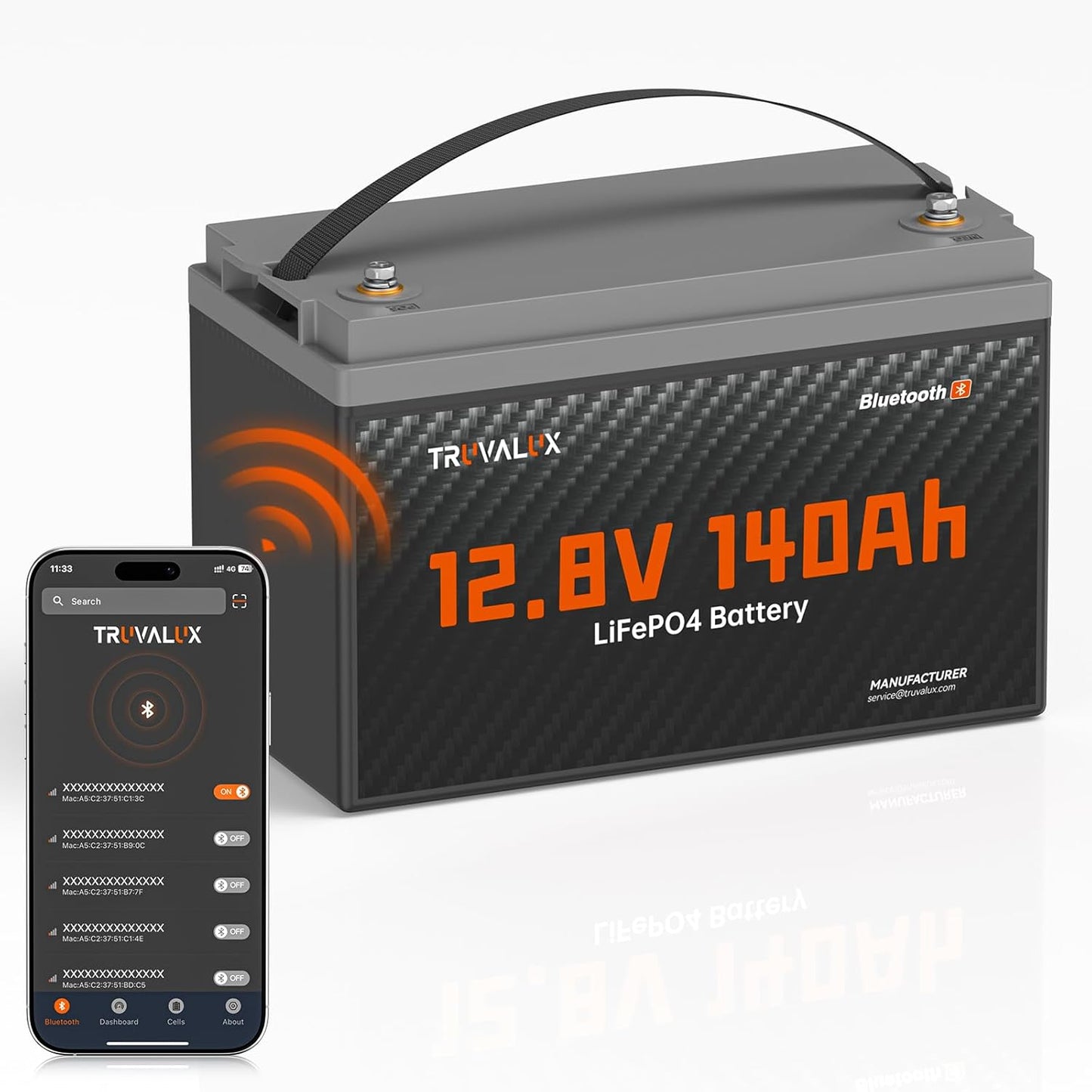 12V 140Ah LiFePO4 Bluetooth Lithium Battery Group31, Low Temp Protection, Built-in Smart 150A BMS, 5000+ Deep Cycles, 1.79 kWh Energy, Perfect for RV, Trailer, Yacht, Trolling Motor, Off-Grid