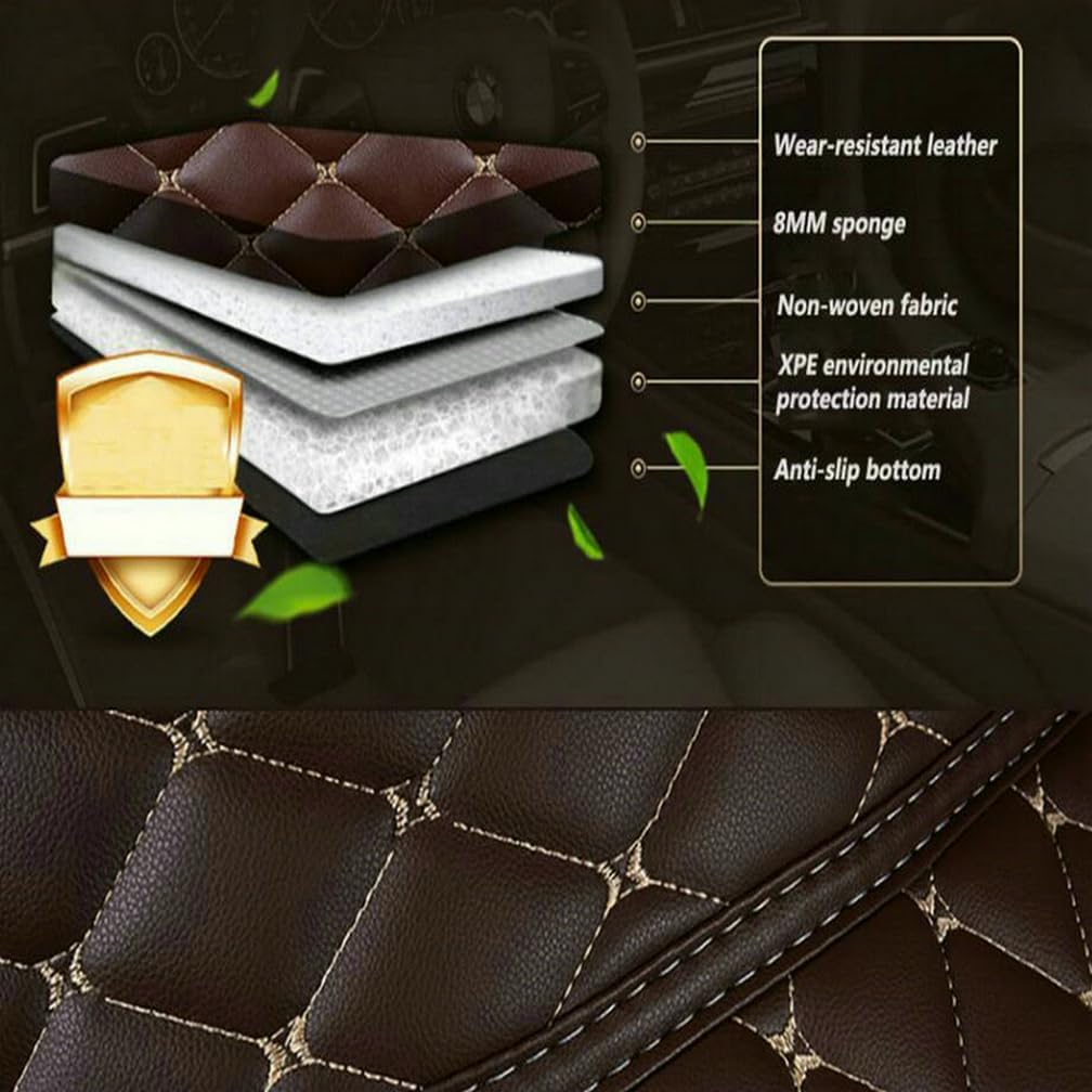 Customized Personalized Car Mats - All Weather Men's and Women's Floor mats Suitable for 99% of vehiclesPads Protection Non-Slip Leather Floor Liners (Black Stitching)