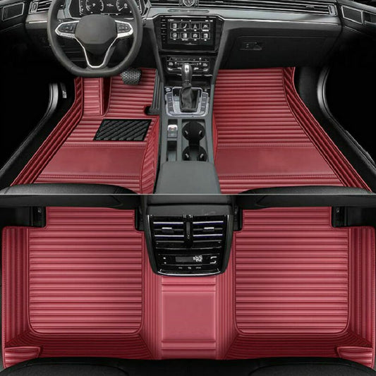 Customized personalized car floor mats, all-weather luxury car floor mats, waterproof and anti slip leather car floor mat lining, 95% customized car, truck, and SUV floor mats (Wine red stripes)