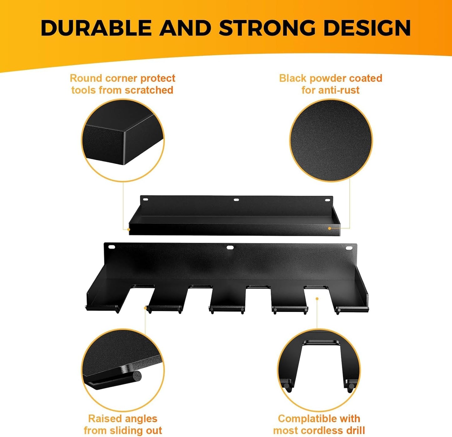 Power Tool Organizer Wall Mount with 8 Drill Holder, Formed Integrally Heavy Duty Garage Tool Organizers and Storage with Hooks for Battery, Tool Box, Screwdriver, Plier and Hammers No Crack