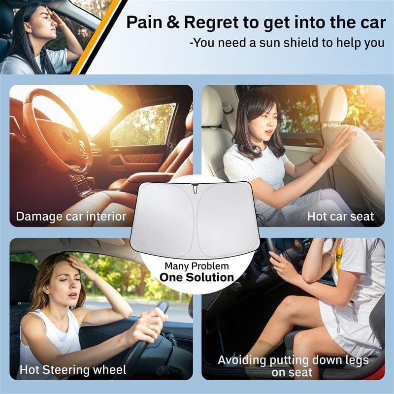 for Hyundai Kona 2018-2025 Windshield Sunshade - EcoNour 240T Polyester Material Cars Sun Visor Reflector Blocks UV Rays - Foldable Sunshade Interior Protection Hyundai Kona Accessories