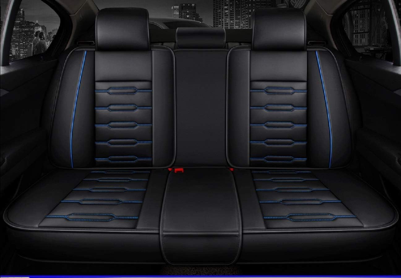 Seat Covers Full Set, Waterproof Leather Seat Covers for Cars, 5 Seats Universal Car Seat Protectors, Black Car Seat Covers Car Seat Cushions Fit for Most Cars (Black-Blue)