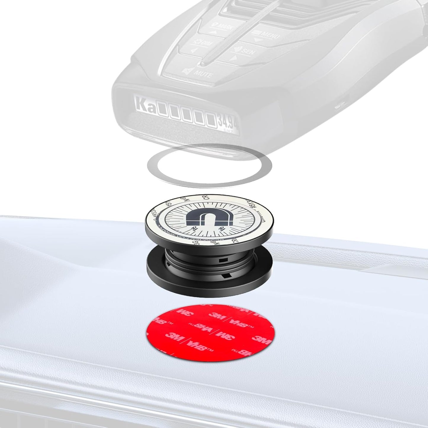 Magnetic Radar Detector Dashboard Mount - Adhesive Holder for Escort,Cobra，Uniden, Valentine One，All Radar Models - Anti-Vibration Stable Fit, Unobstructed View Design - Universal Car Accessory