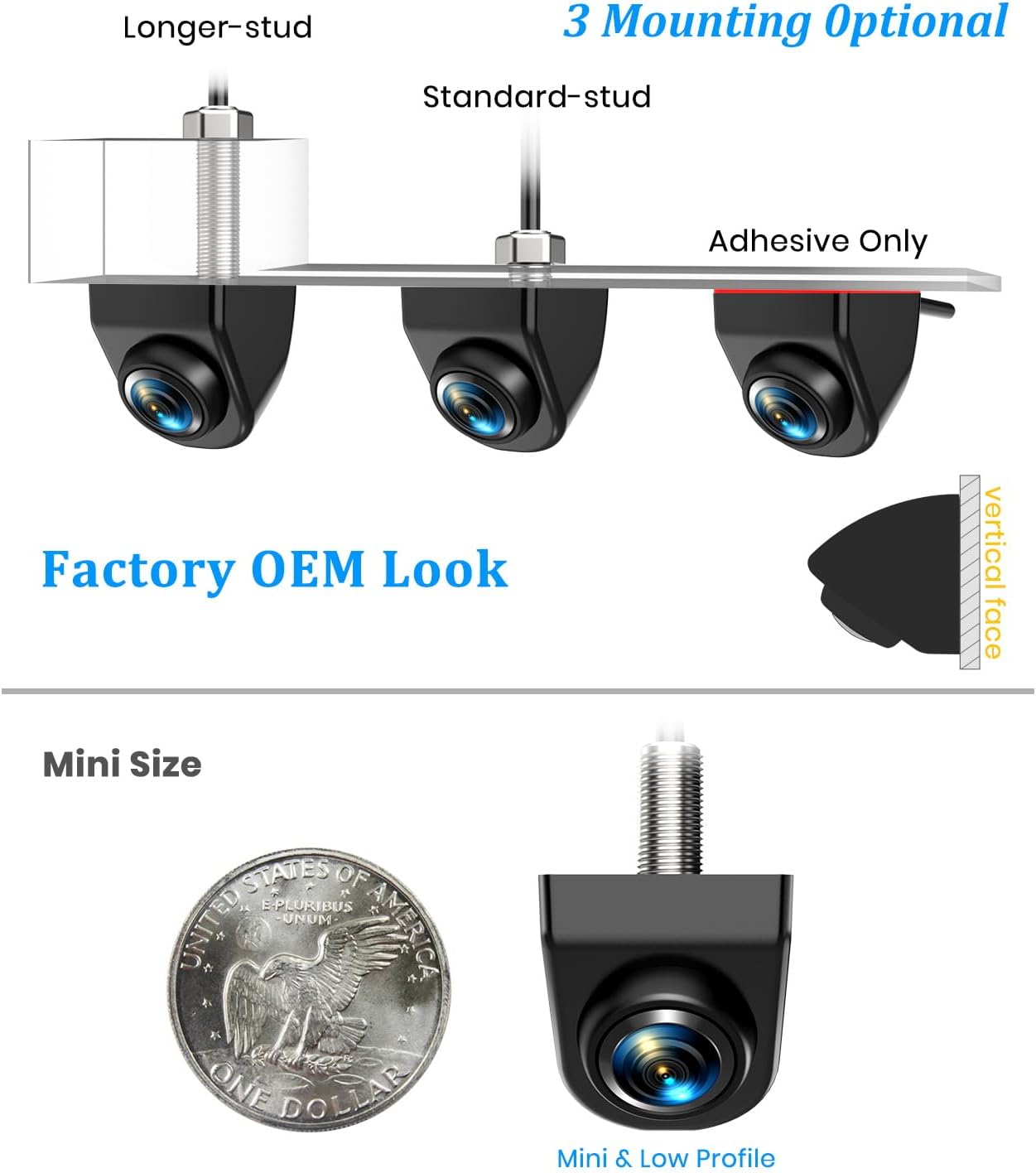 AUTO-VOX 180° Front/Backup Camera, OEM Mini Style, Screw-Free Easy Install, Side/Rear View Camera, IP69K Waterproof & 0.1Lux Low Light Back Up Camera for SUV/Pickup Truck/RV/Van/Camper/Car