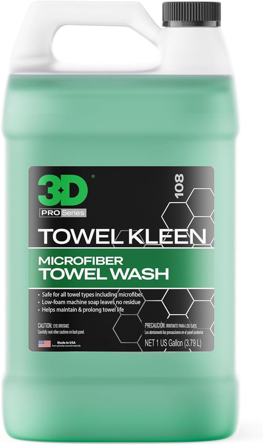 3D Towel Kleen Concentrated Microfiber Towel Detergent - Deep Cleans, Restores & Maintains Car Wash Towel Life - Low Foam, No Residue Premium Laundry Soap 1 Gallon