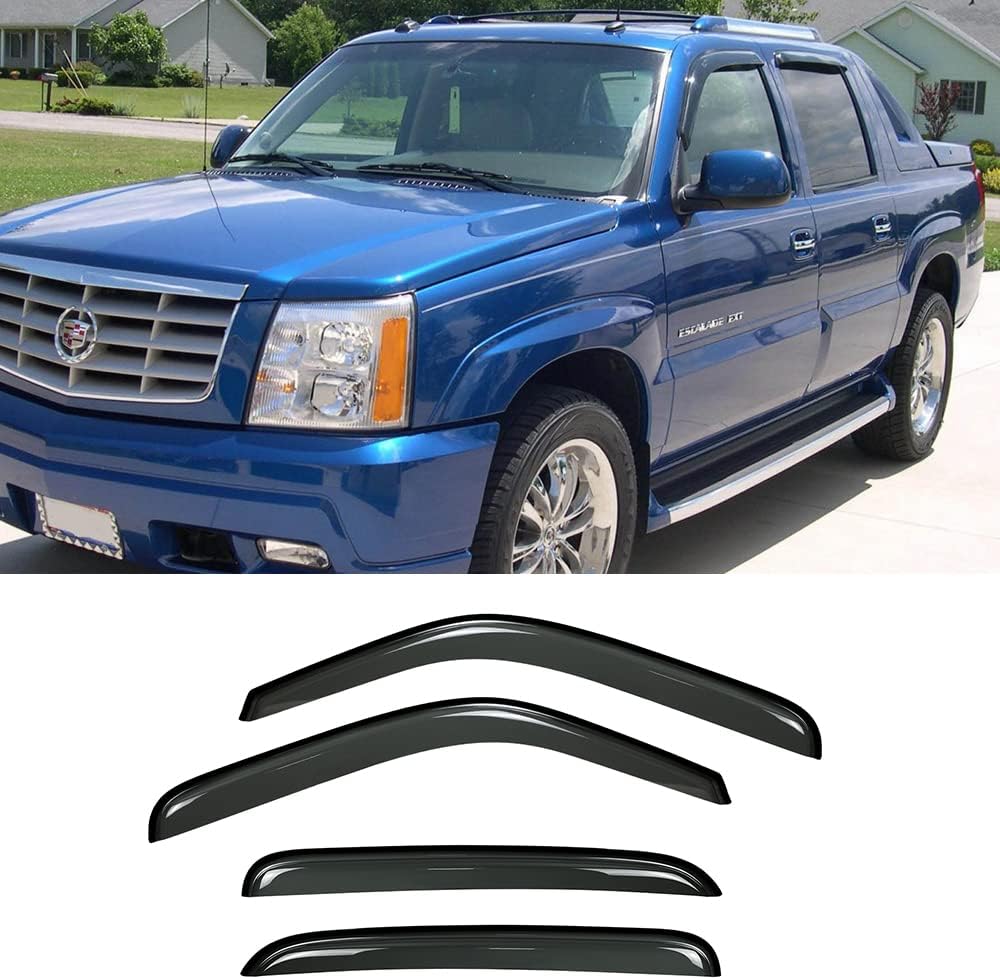 94355 Side Window Wind Deflector,4pc Tap-On Sun Rain Guards Set,Window Shade fit for 02-06 Cadillac Escalade EXT/Chevy Avalanche,00-06 GMC Yukon XL,01-07 GMC Sierra 2500 Crew Cab