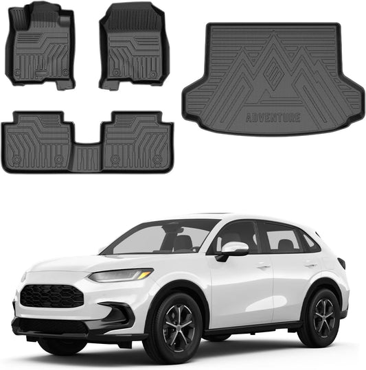 Powerty Floor Mats & Cargo Liner for 2023 2024 2025 Honda HRV HR-V Accessories Floor Mats 2 Row Liner Set All Weather TPE 3D Floor Liners&Rear Cargo Mat