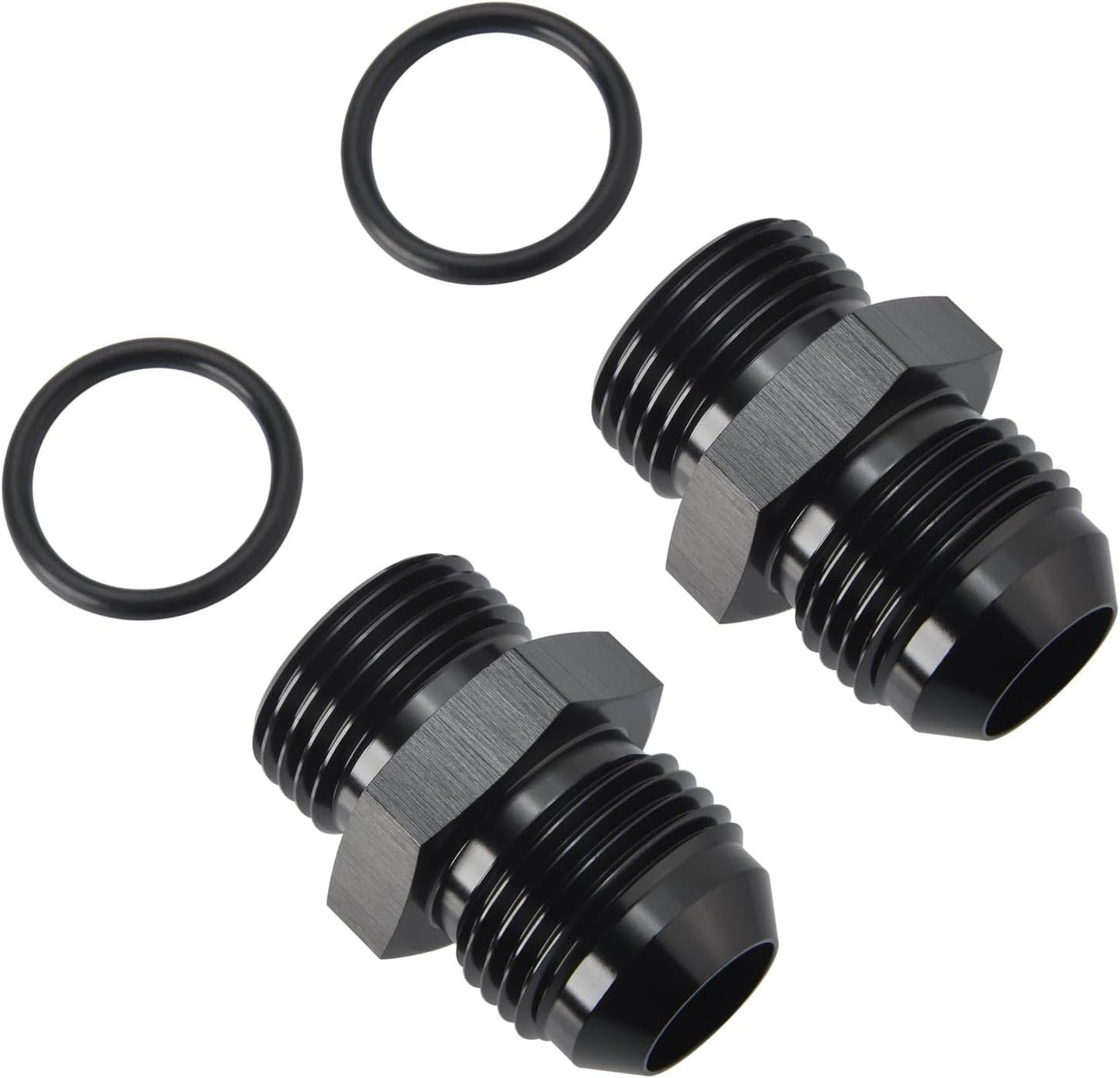 12AN Male Flare to 12AN ORB O-ring Boss Fuel Pump Rail Adapter Fitting Aluminum Black, Pack of 2