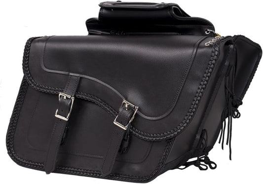 GARGOYLE BELLS Motorcycle Saddle Bags Synthetic Leather Motorcycle Luggage Bag Waterproof Throw Over Saddlebags For Softails Sportsters Choppers Dyna V-star Shadow (No Stud, Black, 16"x13"x11.5")