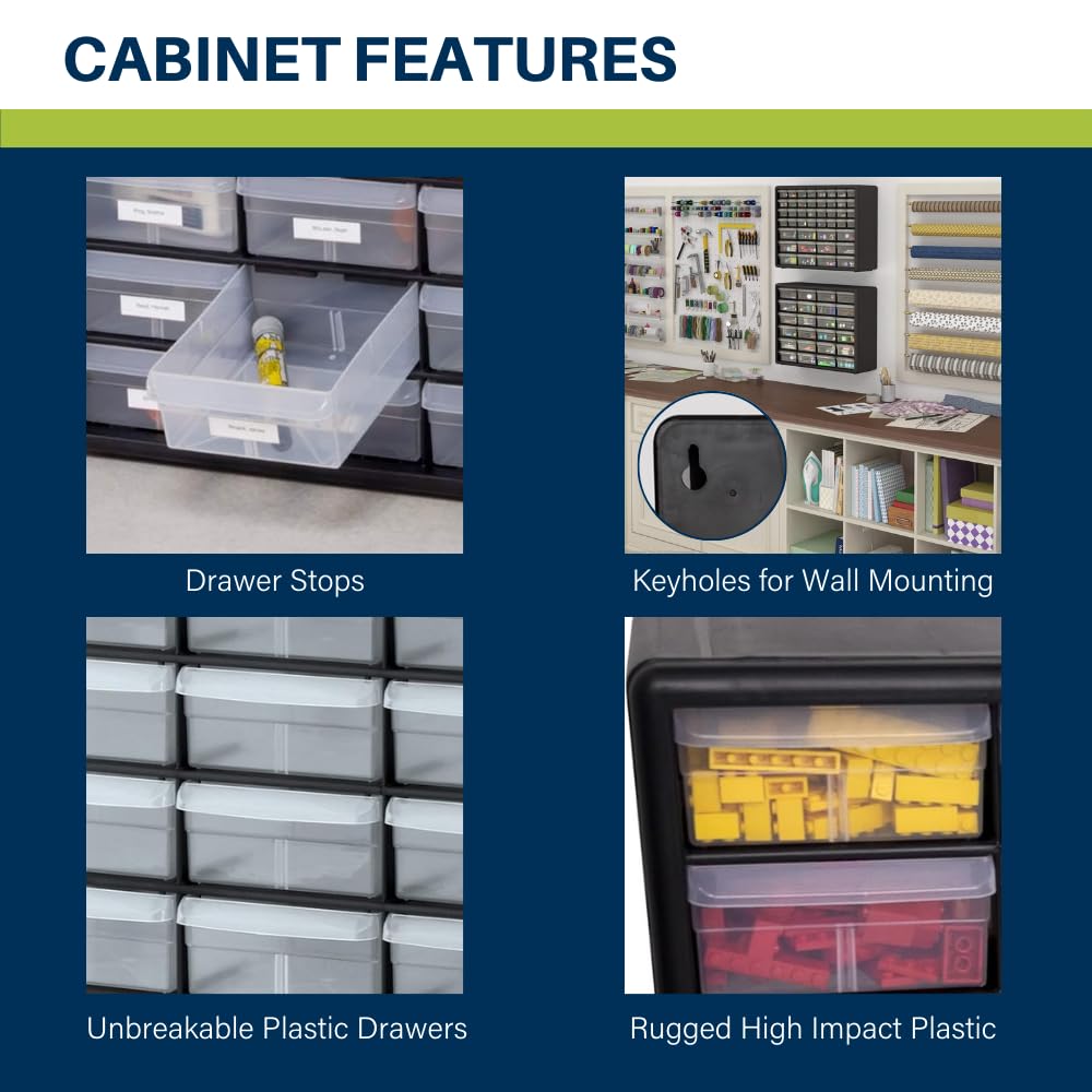 Akro-Mils 24-Drawer Plastic Drawer Storage Cabinet for Garage Organization, Bead Organizer, Building Bricks Storage, Teacher Toolbox, Makeup Organizer, 20-Inch W x 6-Inch D x 16-Inch H, 10124 White