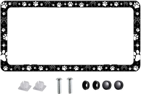 License Plate Frames Paw Prints License Plate Holder Bear Paw Auto Accessory Bracket Aluminum License Tag Plate with Screws-6x12 Inch-1Pcs