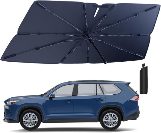 Windshield Sun Shade Umbrella for 2020-2025 Toyota Highlander Accessories: Custom Fit 210T Silver, Foldable Sunshade Front Window Sun Visor, Blocks UV Rays, Keeps Car Cool for L, LE, XLE, XSE, Limited