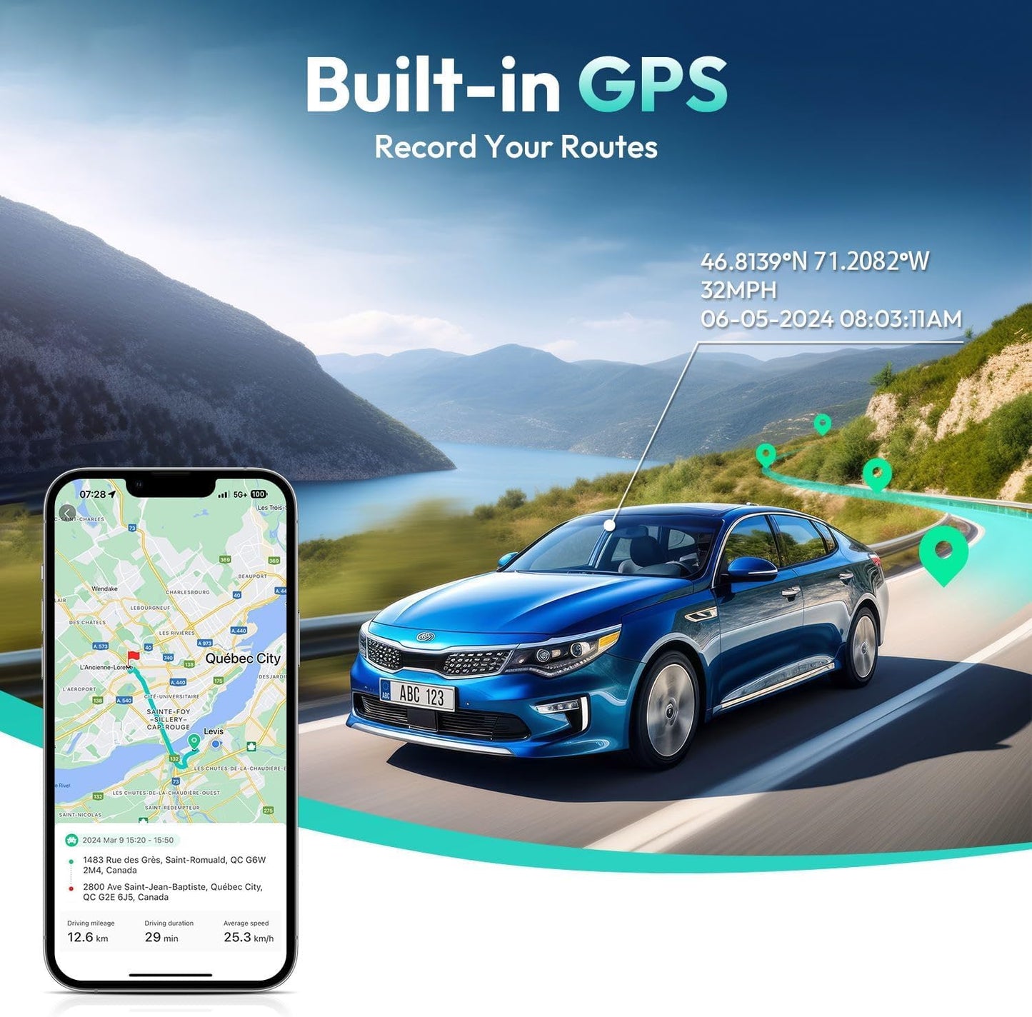 4k Dash Cam Front and Rear, 24/7 Parking Monitor with Hardwired Kit, 170° Ultra Wide Dashcam, ADAS, IMX415 Sensor, Night Vision, WDR, Loop Recording, 5G/2.4G WiFi & GPS, Free 64GB Card