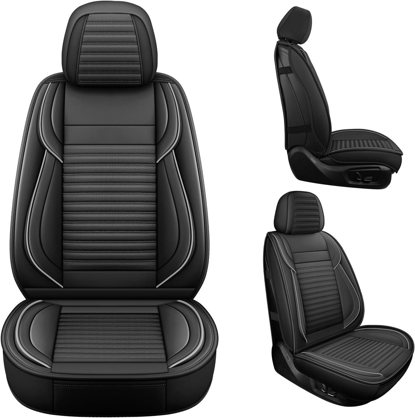 LINGVIDO Car Seat Covers,Breathable and Waterproof Faux Leather Automotive Seat Covers for Cars SUV Pick-up Truck Sedan(Full Seat,Black GrayLine)