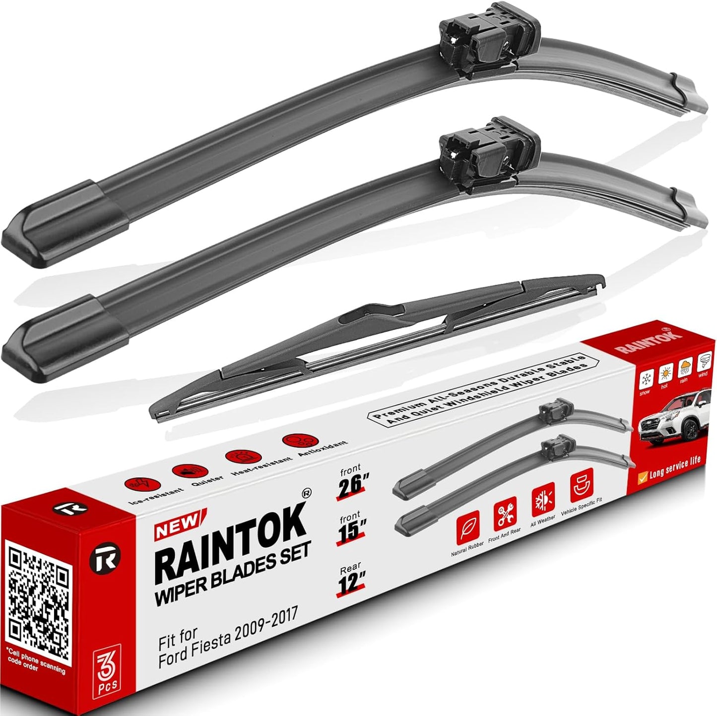 Windshield Wiper Blades Replacement for 2009-2017 Ford Fiesta Original Factory Quality Front Rear Wipers Blade Set for My Car - 26" 15" 12" (Pack of 3)