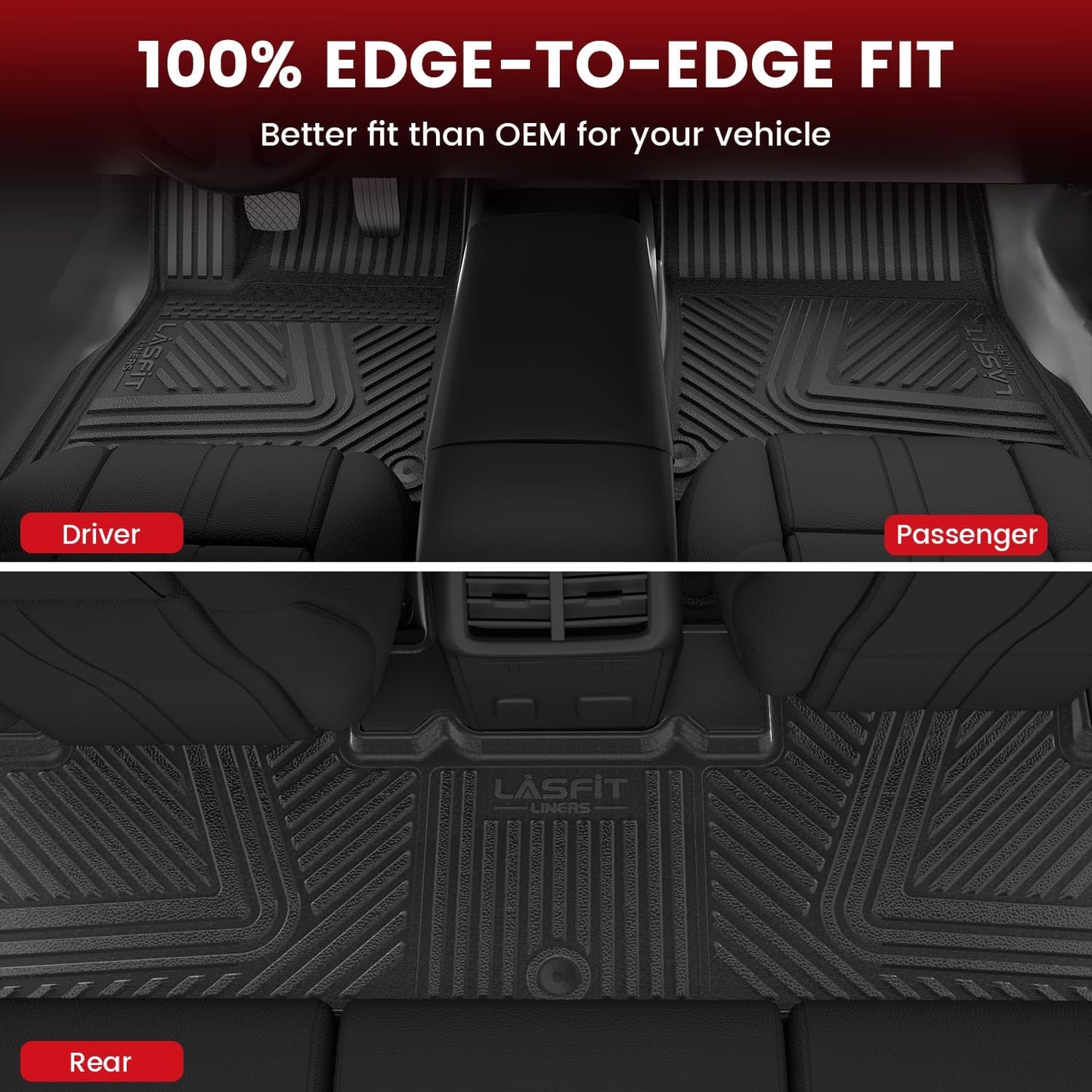 LASFIT Floor Mats for Rivian R1T 2024 2023 2022, All Weather Floor Liner TPE Custom Fit Car Mats for Rivian R1T 1st & 2nd Row Rubber Mats, Black,Tasteless, Durable and Easy to Clean