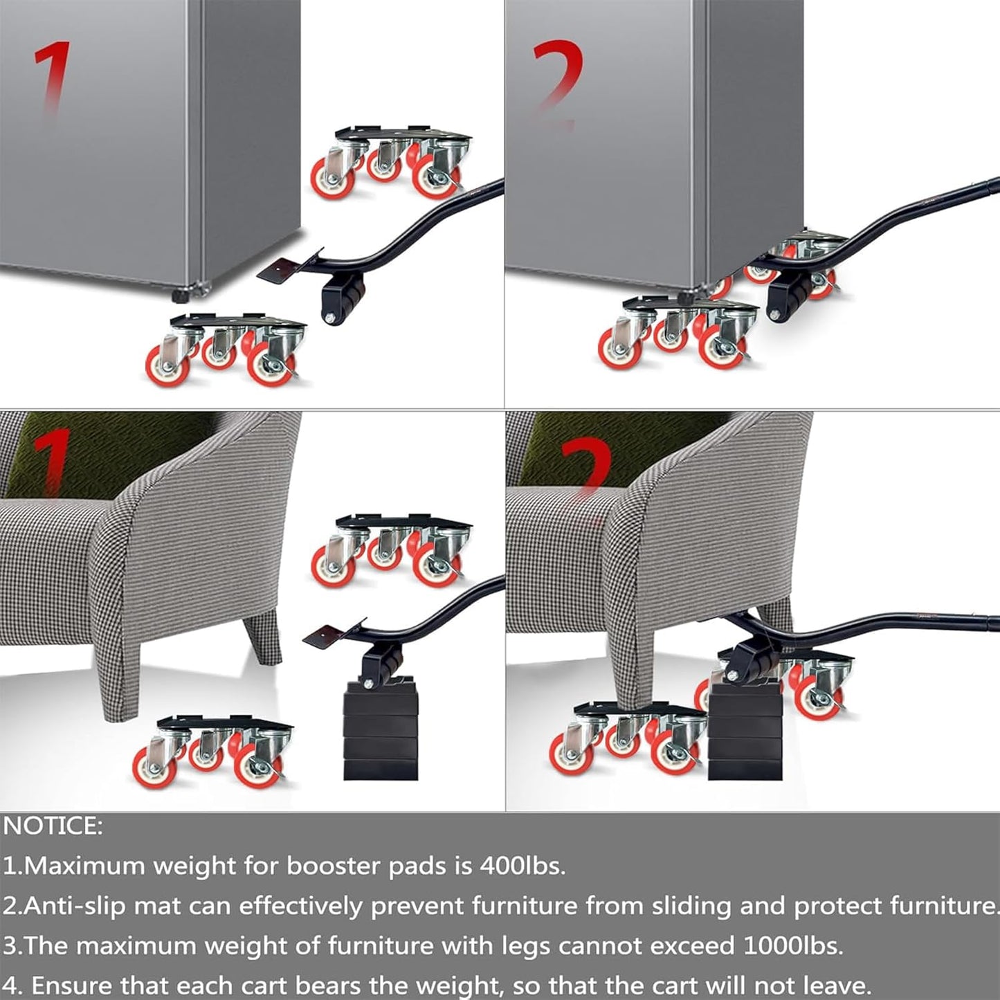 Furniture-Dolly-Furniture-Movers-with-5-Wheels, Furniture Sliders Large Size Carbon Steel Panel Lifter Tool for Moving Heavy Furniture, Furniture Dollies with 2 Brakes, Max Capacity 3335 Ibs