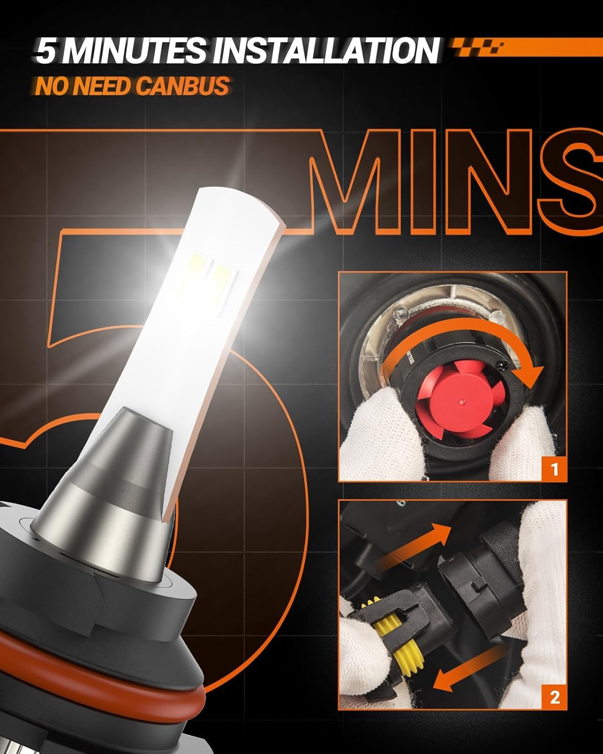 SEALIGHT 9004/HB1 Fog Bulbs, 36000LM 800% Super Brighter 9004 Bulb, 1:1 Size HB1 Driving Bulbs, 60000Hrs Lifespan, 6000K White, IP68, Plug and Play, Pack of 2