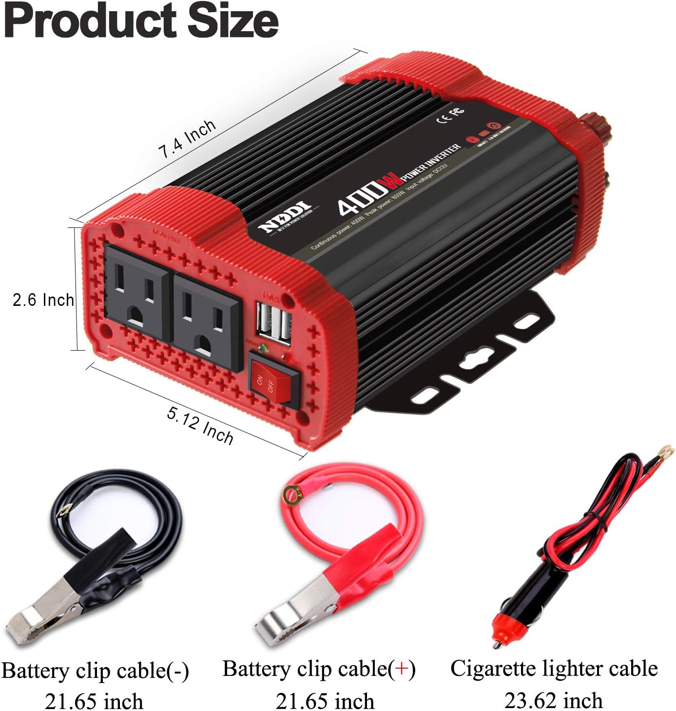 400W Car Power Inverter, DC 12V to 110V AC Converter with 2 Charger Outlets and Dual 3.1A USB Ports Cigarette Lighter Socket Adapter(Black)