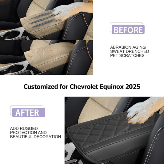LUWU Center Console Cover Compatible with 2025 Chevrolet Equinox Accessories 2025 Equinox Armrest Cover Center Console Pad 2025 Equinox LT, ACTIV, RS Armrest Console Cover Soft Leather (Black A)