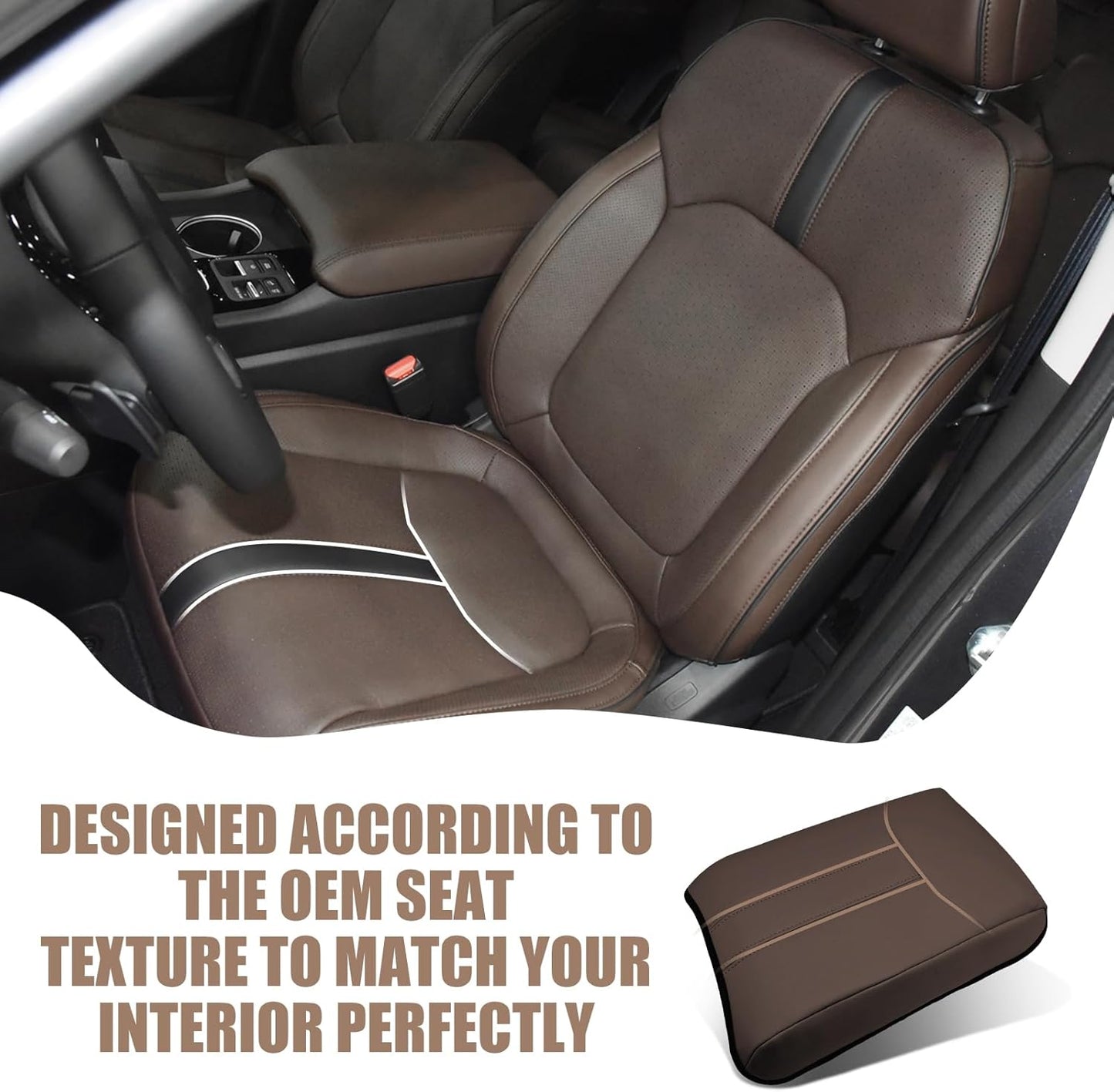 Muslogy Center Console Cover Compatible with Honda Pilot 2023 2024 2025, 2024-2026 Ridgeline/Passport Accessories Armrest Cover Pad Lid Cushion Middle Console Protector Leather Extra Soft(Dark Brown)