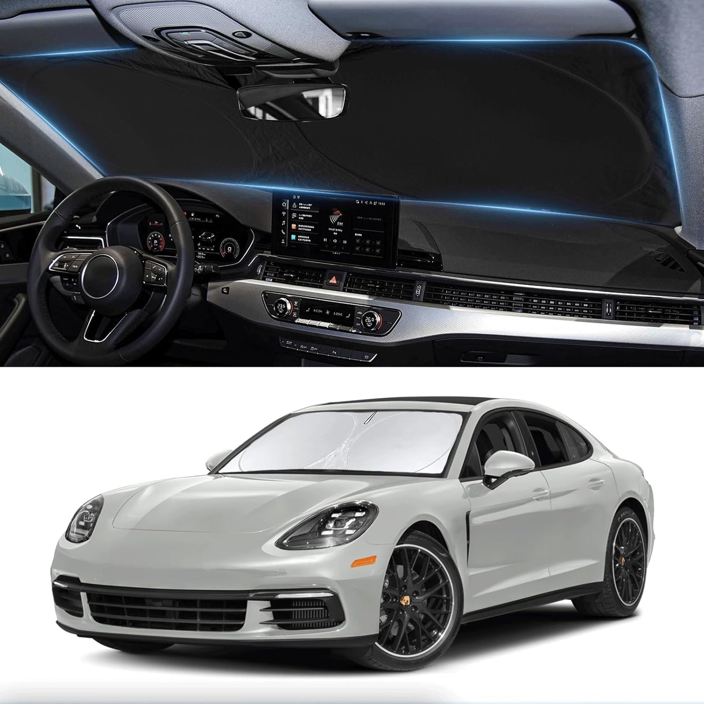 Sunshade for 2017-2023 2024 2025 Porsche Panamera Accessories Front Window Sun Shades Shield Cover for Windshield Foldable 210T Sun Visor