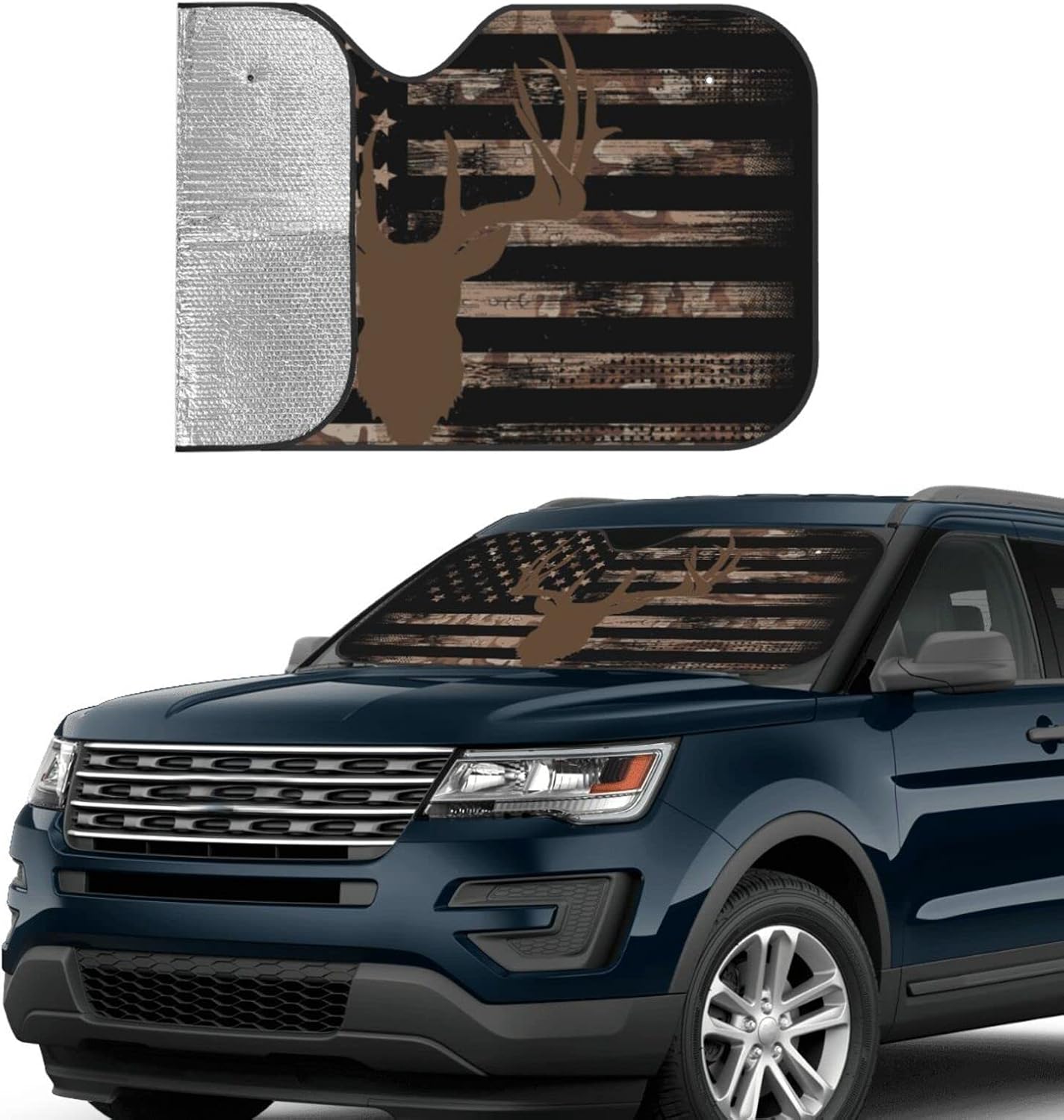 American Flag Camouflage Car Windshield Sunshade Front Window Sun Visor Protector Foldable Shield Cover for Truck SUV