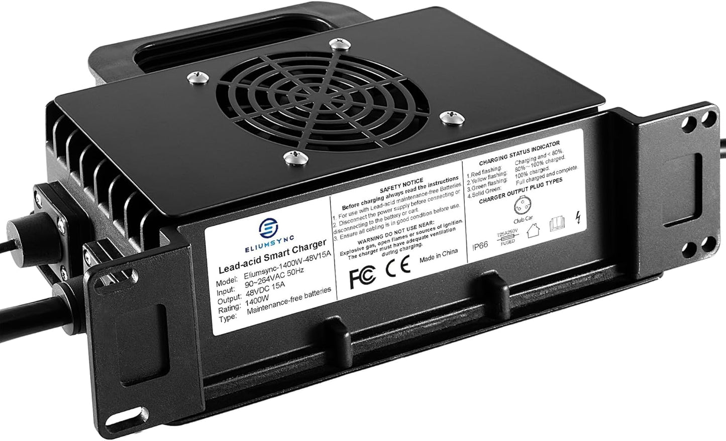 1400W Lead Acid Battery Charger 48 Volt 15 AMP 3-Pin Round Plug Club Car DS and Precedent Golf Carts