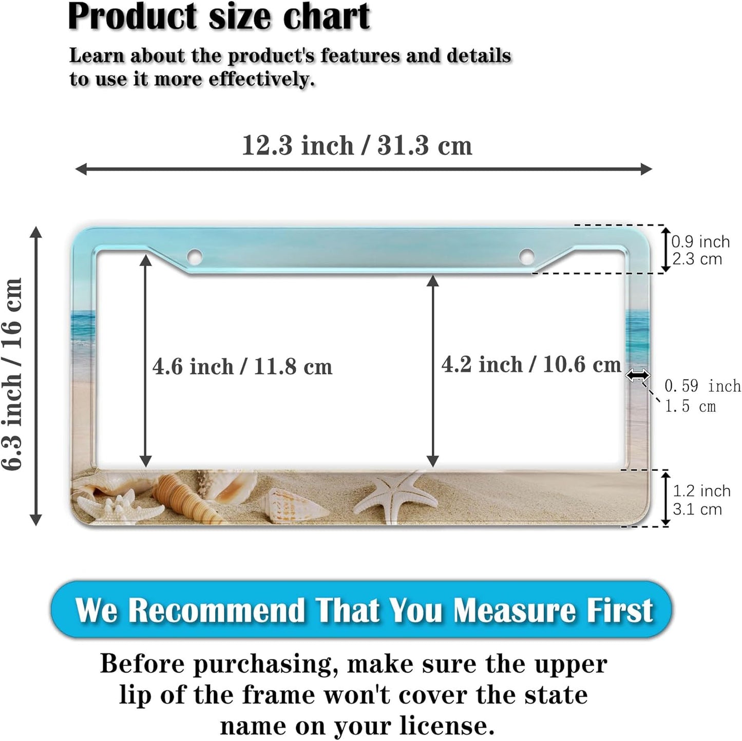 Front License Plate Bracket Multicolor License Plate Frames Beach Ocean Universal Aluminum Car Accessory 2 Pack with Screw Covers Set