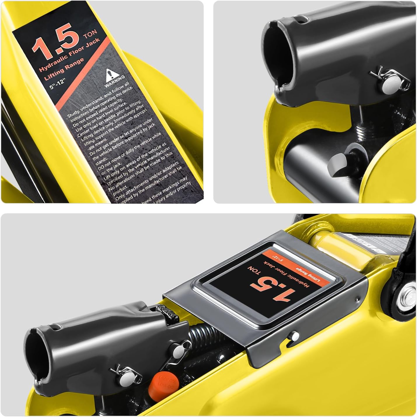 DNA MOTORING Low Profile Hydraulic Trolley Service/Floor Jack, 1.5 Ton (3000 lbs) Capacity, Lifting Range 5.3"-12", Yellow, TOOLS-00326-YL