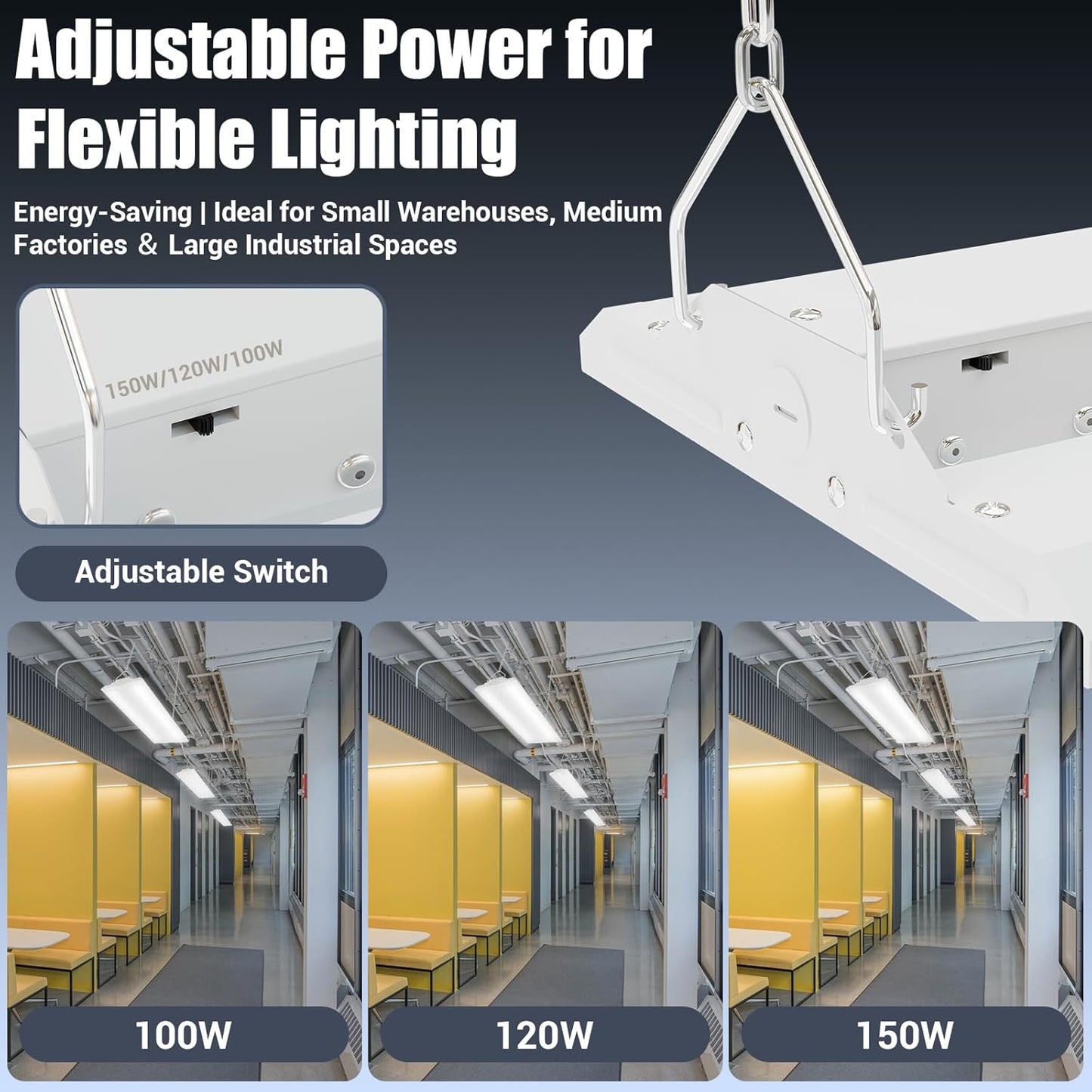 150W 2 Pack 2FT LED Linear High Bay Shop Light Fixture, Indoor Area Workshop Garage 5000K, Hanging Warehouse Lights, Industrial