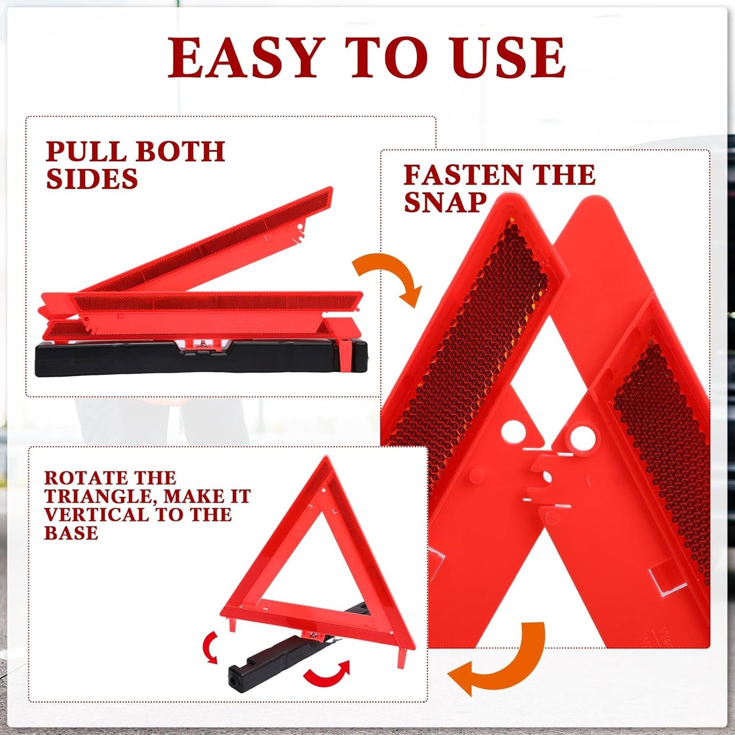 Kanayu Warning Triangle DOT Approved Foldable Emergency Safety Triangles Reflective Road Safety Triangle with Carrying Case Heavy Base Roadside Safety Warning Sign for Car Truck(24 Pcs)