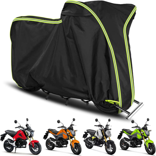 Waterproof Motorcycle Cover for Honda Grom MSX125/Navi/Monkey/2022 Benelli 135/2023 Grom, All Weather Outdoor Black Protective Cover with Reflective Strips,Vent Holes and Lock Holes