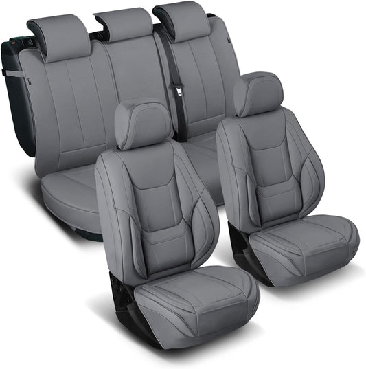 Coverland Custom Car Seat Covers Compatible with 2007-2013 Silverado 1500 Crew Cab, Extended Cab - Premium Leather Non-Slip Waterproof Interior Protector Full Set-Dark Gray [See Size Chart-Size X133]