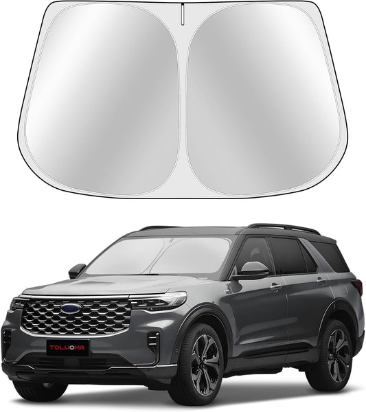 Custom Fit Windshield Sun Shade for Ford Explorer 2020-2025 - Full Coverage, 210T Reflective Fabric, Double-Layer Design - Blocks 99% UV Rays, Keeps Car Cool, Easy to Install and Store