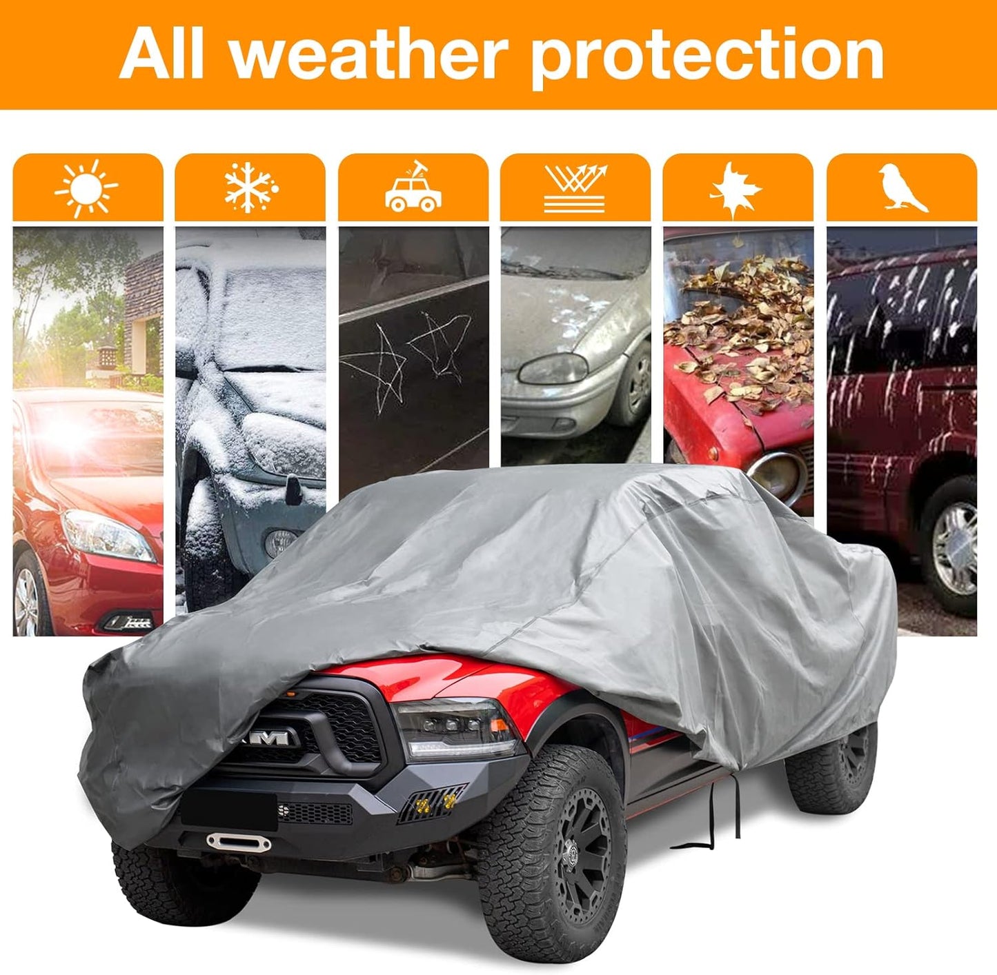 XCAR Ultra Light Waterproof Truck Car Cover for Automobiles All Weather Protection, Windproof & Breathable, Fits Cars Up to 250"