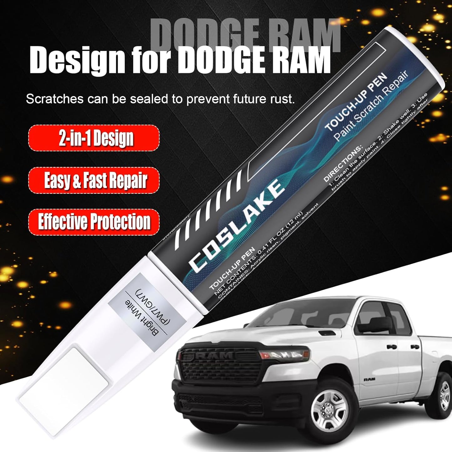 Car Touch Up Paint(Delmonico Red Pearl-Coat(PRV/NRV)) for Dodge Ram, Car Paint Scratch Repair Kit, Quick & Easy Solution to Repair, 2 in 1 Scratch Remover Pen with 2PCS Disposable Micro Applicators