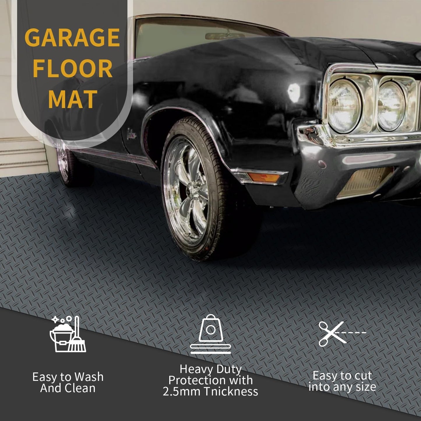 Premium Garage Floor Mat, Commercial Grade Heavy Duty Parking Mat for Garage Floor, Golf Cart Parking, Water/Stain Resistant Floor Runner (Grey Diamond, 4 x 10 Feet)