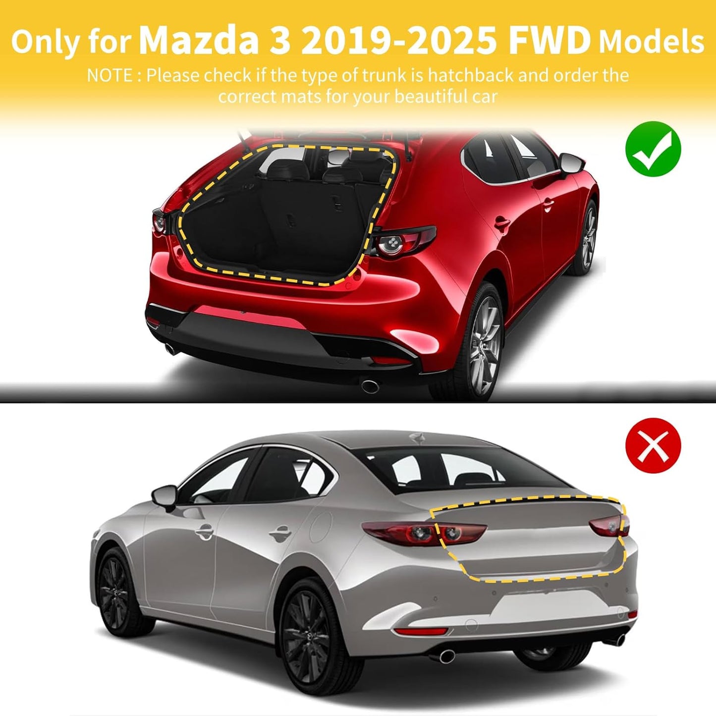 GINOWY- Floor Mats & Cargo Liner for Mazda 3 FWD 2019-2024 2025 Only for Hatchback, TPE All Weather Protection Car Mats for Mazda 3 Non-Slip Trunk Mat Waterproof Heavy Duty Accessories Black