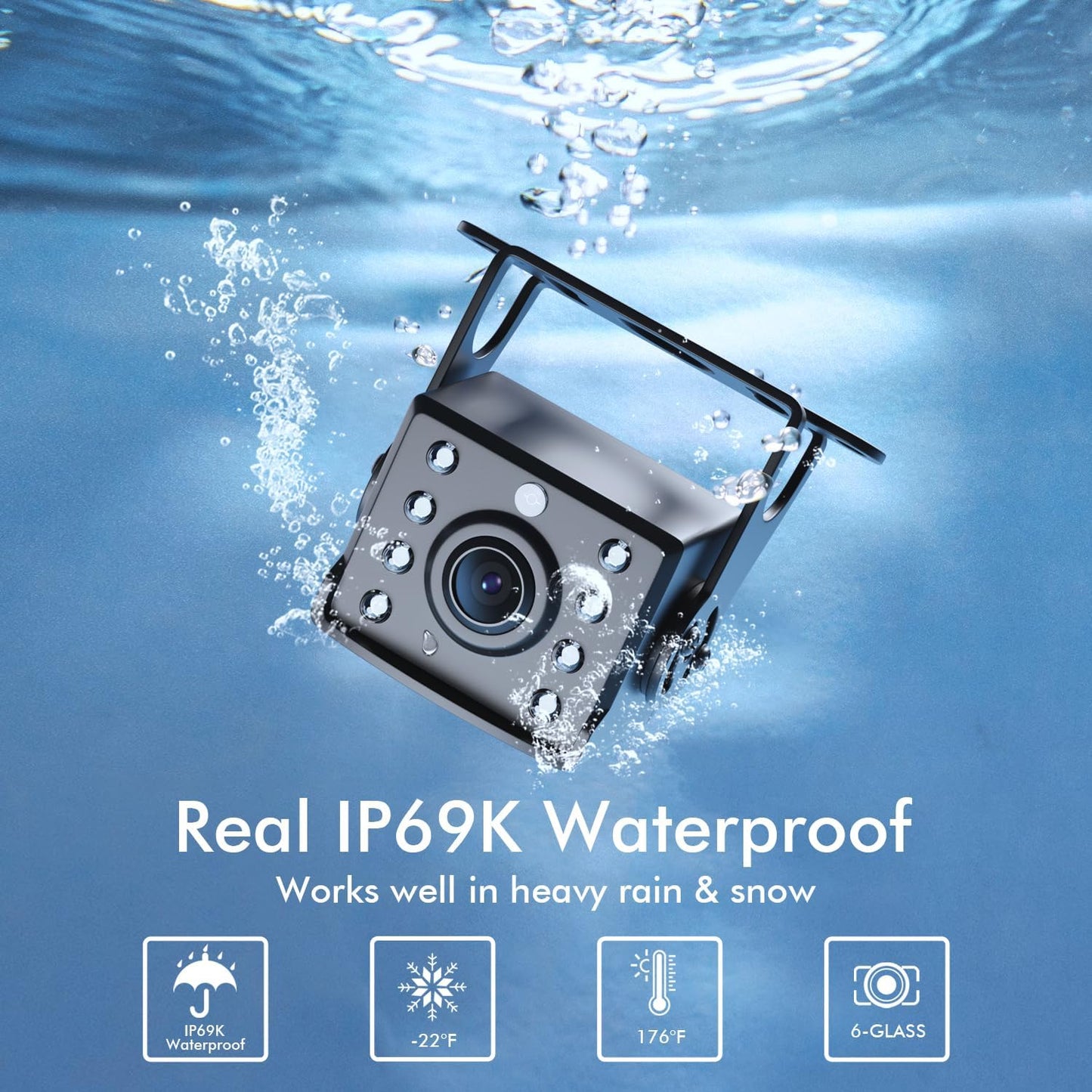 RV Backup Camera Plug and Play, 7'' Backup Camera for Truck Trailer, No Delay, 1080P HD, 2 Channels, 150° Wide Angle, DIY Guide Lines, Night Vision, IP69 Rear View Camera