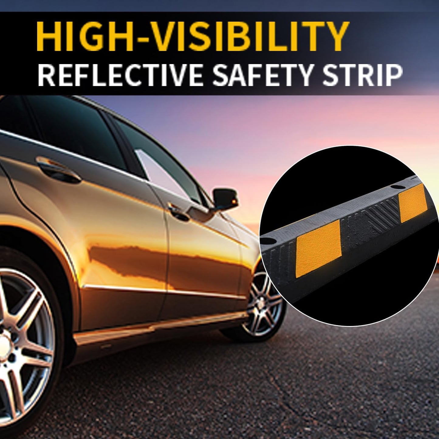 BESEA 2pcs Curb Parking Stoppers for Garage Bumpers Parking car 72" Length 4" High Heavy Duty Rubber Wheel Stopper for Vehicles Truck Driveway Help Your Cars Parking Stop Perfectily(2pack)