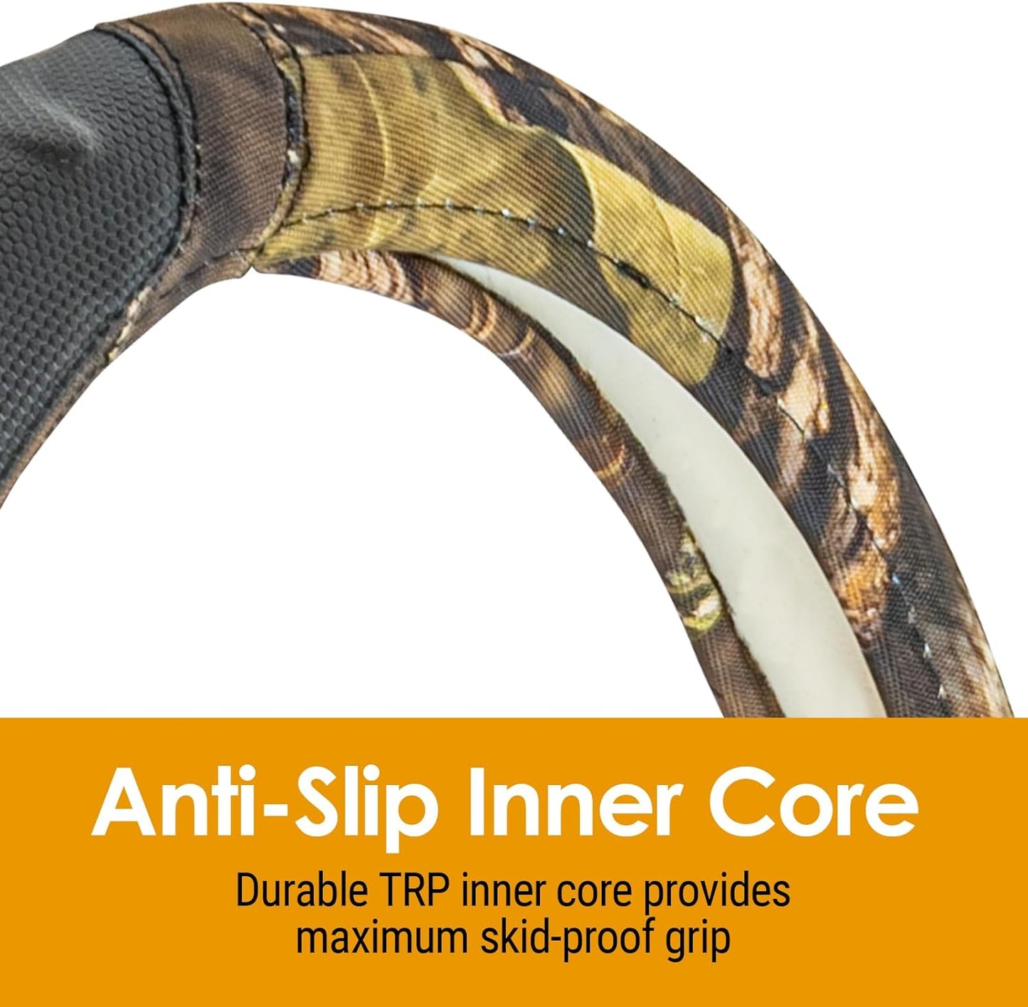 Mossy Oak Steering Wheel Cover with Comfort Grip; Heavy Duty 600D Oxford Material with Mossy Oak Break-up Country Camouflage; Fits Sedans Compact SUVs Mini Vans with Steering Wheel Size 14.5" to 15"