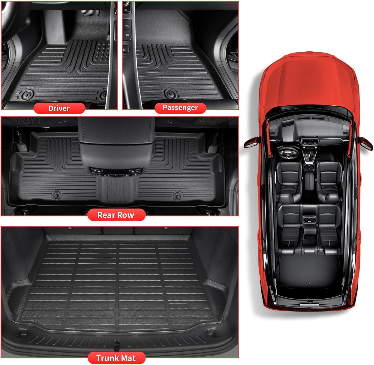 Wayhigh-All Weather Floor Mats and Cargo Mat Set Fit for 2025 Nissan Murano, TPE Car Mats Waterproof Heavy Duty Rubber Floor Liners for 2025 Nissan Murano Accessories