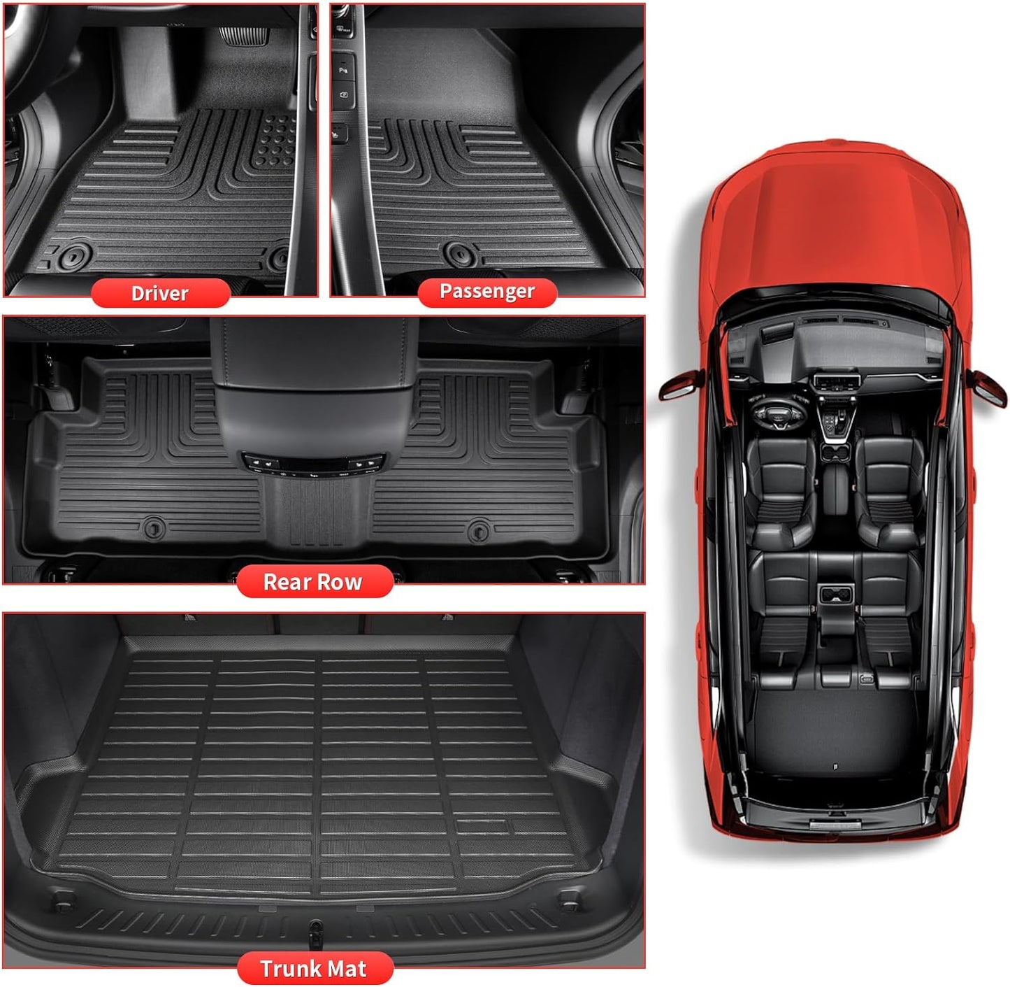 Wayhigh-All Weather Floor Mats & Cargo Liner Set for Civic Hybrid Hatchback 2025,Custom Fit TPE Heavy Duty Car Mats Civic Hybrid Accessories - Black