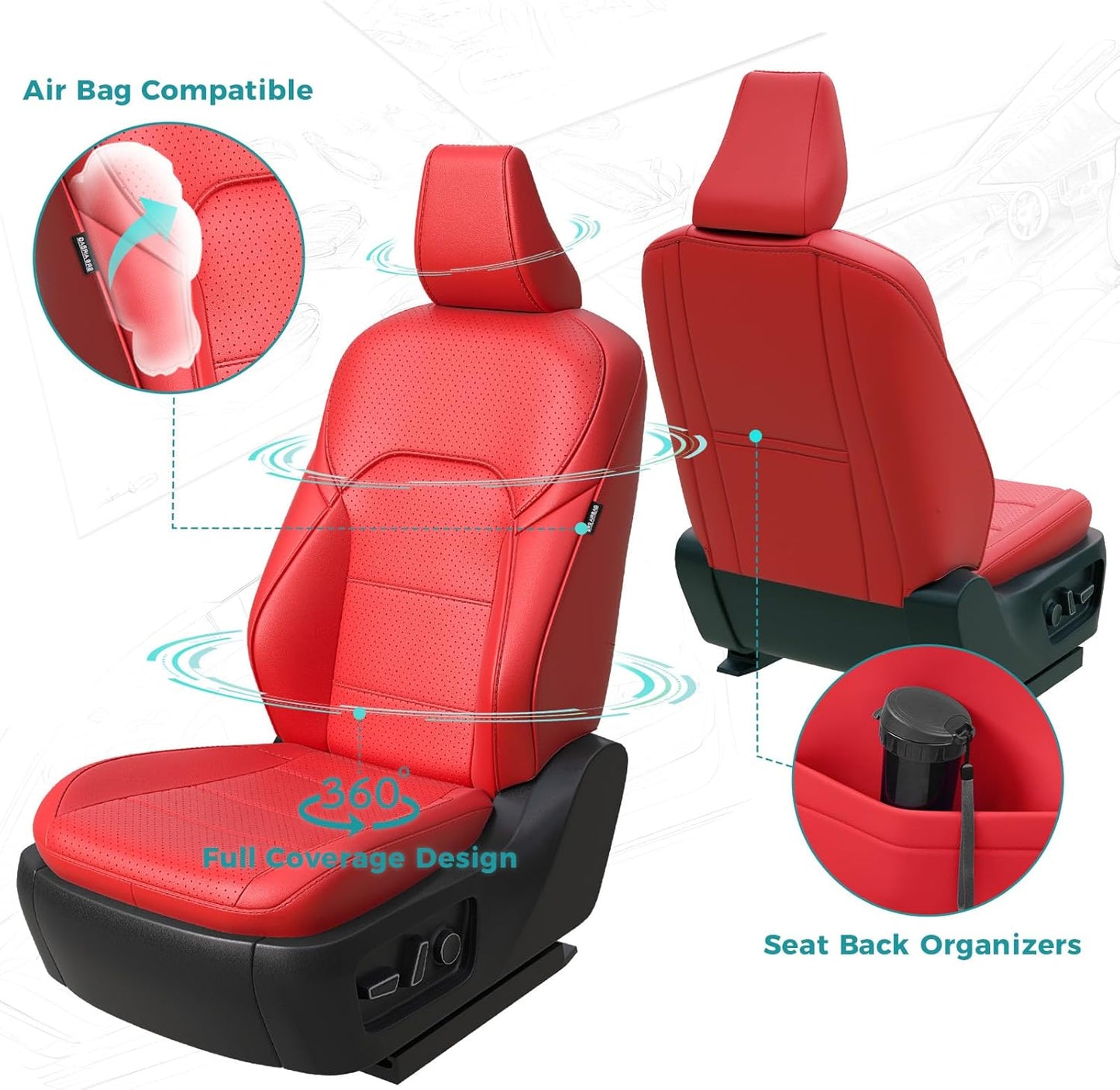 Leather Seat Covers for Toyota Camry 2025 LE SE Hybrid - Custom Fit Car Seat Cover Full Set, Luxury Waterproof Interior Accessories, Breathable Automotive Cushion Protectors, Red