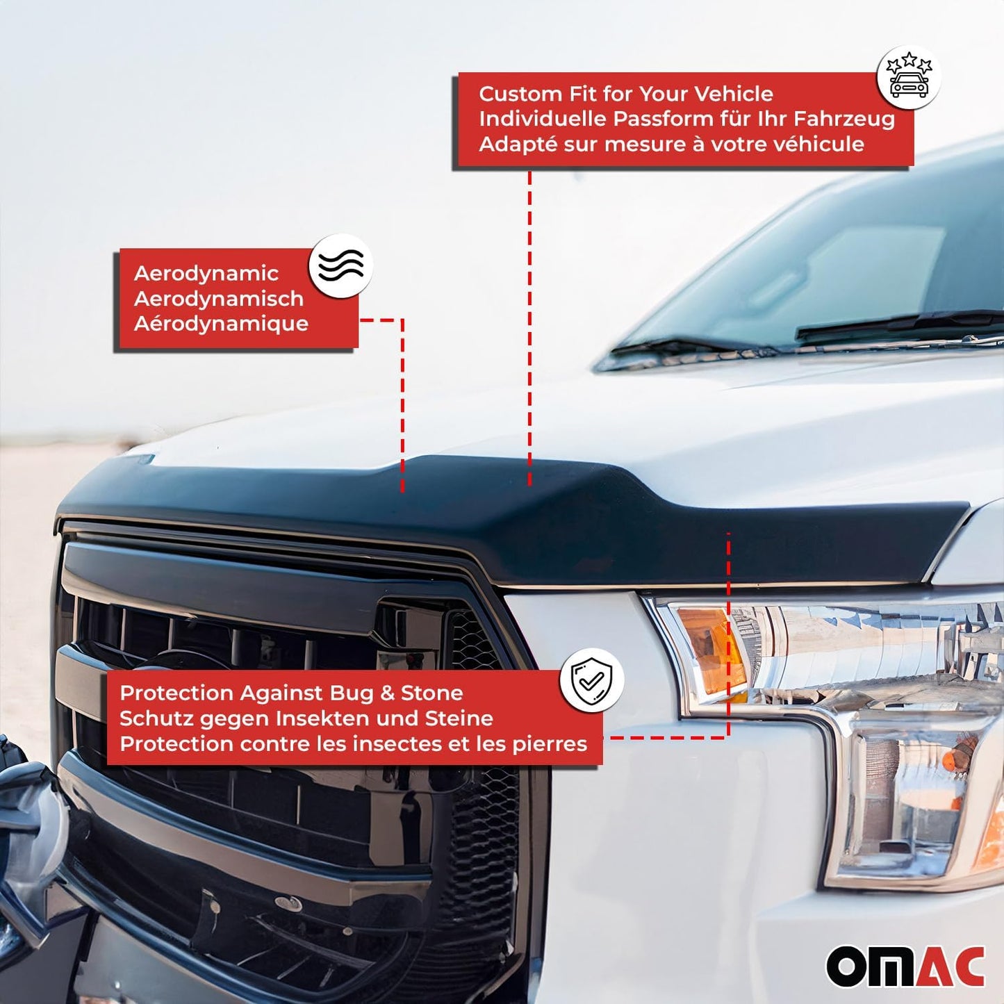OMAC Front Bug Shield Hood Deflector Guard for VW Amarok 2010-2020 Black Smoke